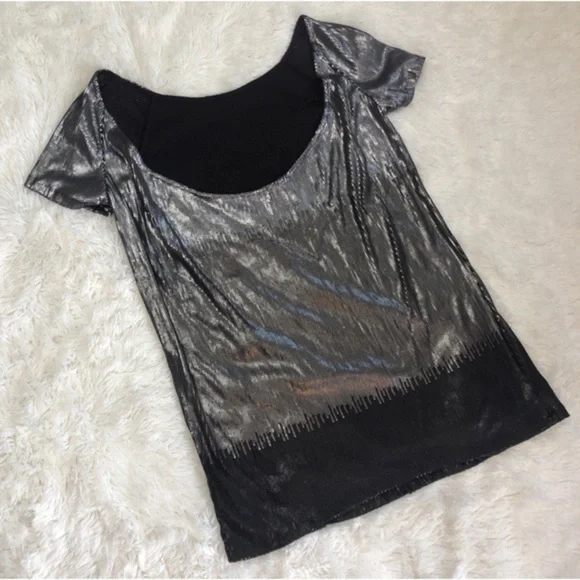 Free People 🖤 Gunmetal Sequined Ombre Backless Oversized Shift Mini Dress, S/XS - Picture 7 of 15